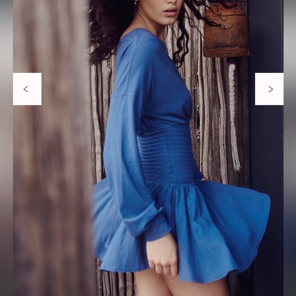 Free People Scorching Hot Long Sleeve Mini Dress, Siesta Seas, NWT, M & L - Picture 3 of 4